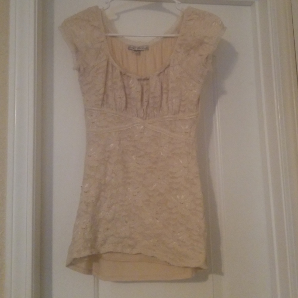 Beautiful Lace Peasant Top Large Cream EUC White